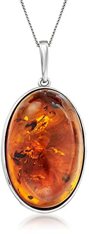 Ross-Simons Oval Cognac Amber Pendant Necklace in Sterling Silver. 20 inches