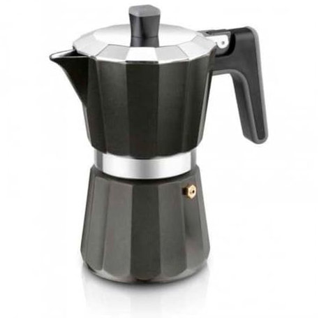 BRA Perfecta Black Cafetera Italiana Inducción, Aluminio, Capacidad 9 tazas, color negro