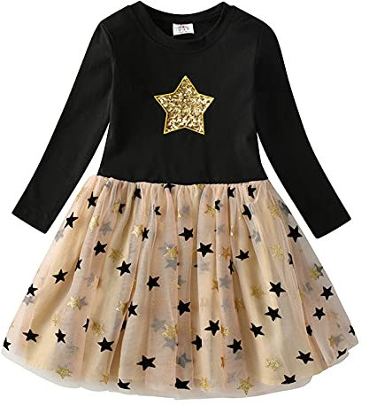 VIKITA Mädchen Kleider Langarm Kleid Blume Baumwolle Herbst Kinderkleidung LH4880 6T
