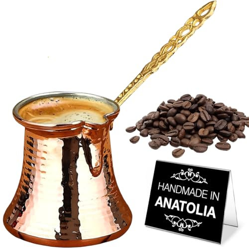 Hakan Turkish Coffee Pot | Stove Top Water Boiler, Coffee Maker, Butter, Chocolate & Milk Warmer | Even and Quick Heat with Handcrafted Copper Material | Coffee Gifts Idea, 8.3 Oz (245 cc)
