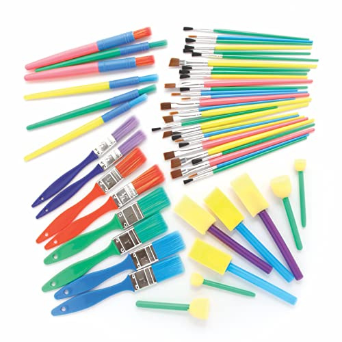 Baker Ross FE491 Paint Brush and Sponge Dabber Set - Pack of 50, Paint Brush Set, Childrens Art Supplies, Art Set for Kids, Large