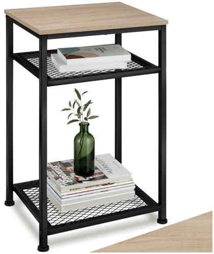 tectake® Table d'appoint, 45,5 x 36 x 75,5 cm, Bout de canape 3 Niveaux Meuble Salon Style Industriel Petit Meuble de Rangement Gueridon Décoration Bureau, Salon, Chambre, Entrée, Cuisine, Bois Clair