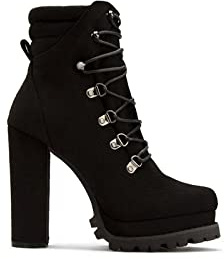 AORUIDA Femme Talons Hauts Bottillons Rétro en Daim à Plateforme Talon Bloc Bottines à Lacets Automne et Hiver,Noir,38 EU