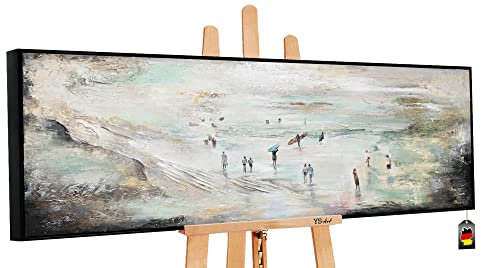 YS Tableau mural peint à la main Surfing | Tableau peint à la main pour la décoration intérieure Art Peinture sur toile modern | Peinture sur toile modern DL035 (150×50 cm)