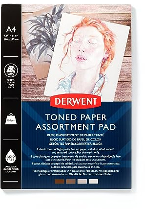 DERWENT Mixed Toned Paper Pad A5, 120gsm, 20 Sheets, Double-Sided Smooth & Textured, Acid Free, 4 Shades, for Fine Art Drawing, Sketching & Colouring, Professional Quality, 2306020, Black