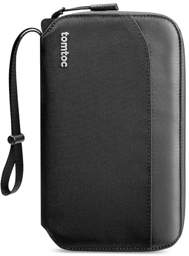tomtoc Passport Holder Family with RFID Blocking, Passport Wallet Women Men, with Airtag & Sim Card Holder and Eject Pin, Travel Document Organizer with Wrist Strap, Up to 4 Passports, Water-resistant