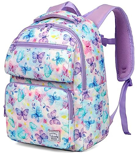 VASCHY Cartable Fille Primaire, Léger Mignon Sac à Dos Enfant 4-7 Ans Résistant à l'Eau 12L Petit Sac a Dos Enfants Filles pour Scolaire Maternelle avec Sangle de Poitrine, Papillon Doré
