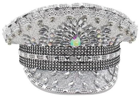 BLESSUME Burning Man Sombrero Sparkly Festival de Música lentejuelas Steampunk Headwear Adultos Capitán Militar Cap (Plata 1)