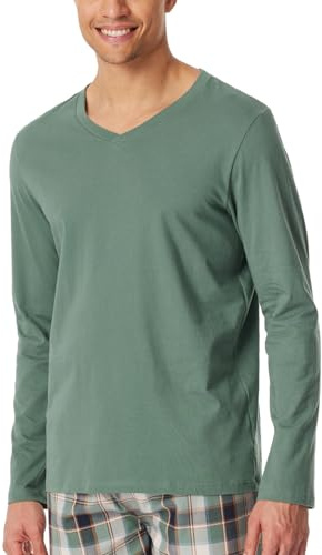Schiesser Herren Schlafshirt Langarm V-Ausschnitt Organic Cotton-Mix + Relax Pyjamaoberteil, grün_182043, 54