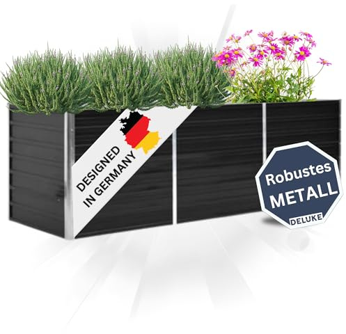 DELUKE Hochbeet für Garten Oskar Anthrazit | 240x80x77cm | Verzinkter Stahl | Wetterfest | Gartenbeet Kräuterbeet Blumenbeet Beet hoch Frühbeet für Garten Gemüsebeet