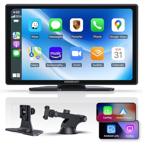 Wonsidary 9 Zoll CarPlay Display kompatibel für Apple CarPlay & Android Auto,IPS Car Play Display mit Lichtempfindlicher Funktion,Bluetooth,Mirror Link,FM,Siri/G00gle Assistant und Zwei USB Anschlüsse