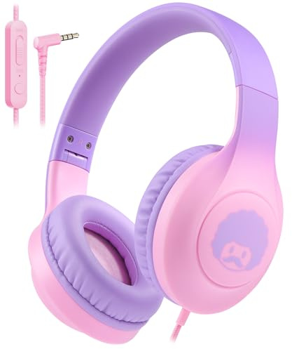 Rockpapa C24 Cuffie on-ear cablate con microfono, cuffie pieghevoli leggere con jack da 3,5 mm anti-groviglio, bassi stereo per laptop, telefono, tablet (viola rosa)