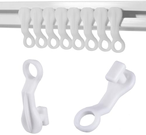 FUZVOL Pack of 100 Pieces White Plastic Curtain Glider Hooks Runners Drapery Track Glider Hooks Easy Fit Curtains Rail Sliding Hooks For Windows Door Shower