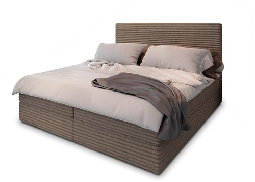 Masseno Boxspringbett PISA 180x200 cm Komplett-Set mit Matratze und Topper, Polsterbett mit Zwei Bettkästen -Braun, TILIA 17