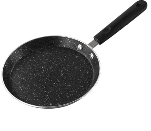 Sartén antiadherente para hacer crepes de 18 cm, sartén de metal recubierto de mármol, mango resistente al calor para cocinar Dosa Chapati (negro)