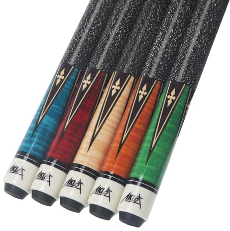 AKLOT Pool Cue Sticks, 58 Canadian Maple Professional Billiard Sticks, Taco De Billar Super Straightened Up 2-Piece Queue for Home, Pool Cues Set of 5, 18~21oz Multiple Colors (Colorful-5-cues-set)