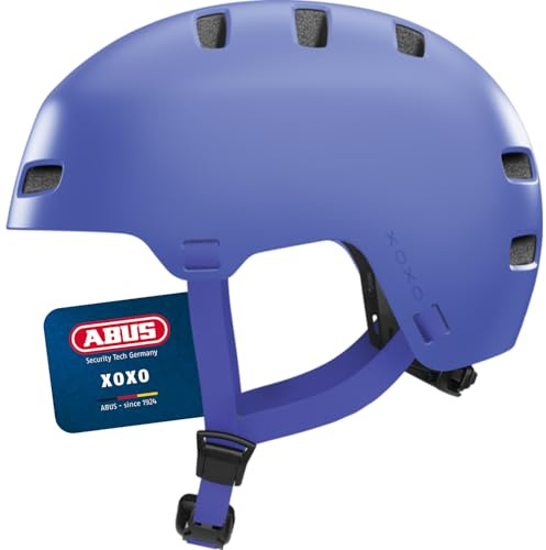 ABUS Casco da bicicletta XOXO - Casco da città in stile skater - Casco per skateboard, bicicletta, monopattino - con imbottitura ottimizzata per il mento - per adolescenti e adulti - taglia S blu mono