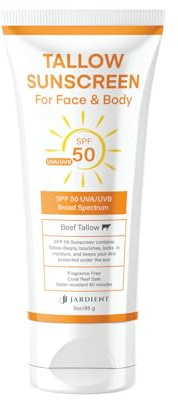 Beef Tallow Sunscreen SPF 50 with Mineral : Instant Sun Protection-Non Nano Zinc Oxide Sunblock-Beach Jogging Outdoor Sports - 3 Fl oz, 85g
