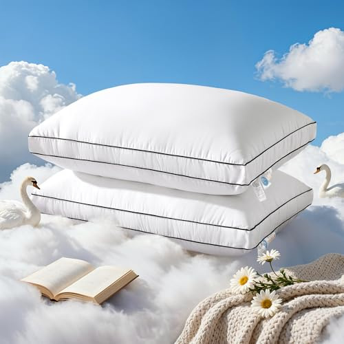 LIANLAM Goose Feather & Down Pillows, 3-Chamber Gusseted Design for Side and Back Sleepers- Set of 2, 20 x 38