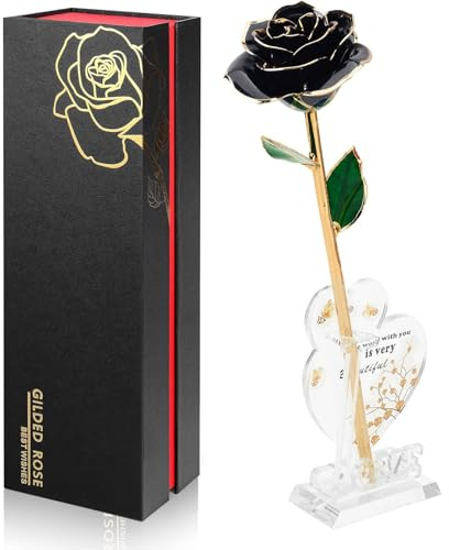 Ariceleo Gold Dipped Infinity Rose Last Forever Flower Decor, Birthday Gift for Women in Her Birthday Valentines Day Mothers Day, Resin Preserved Rose | Anniversary Present for Mom (Black)