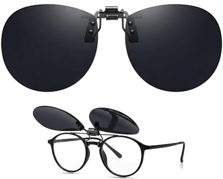 Fawley Clip on Sunglasses for Women Men Polarised Flip Up Sunglasses | Over Prescription Glasses Fashion Frames Anti Glare HD UV400 Protection Anti Glare for Driving Travelling Fishing