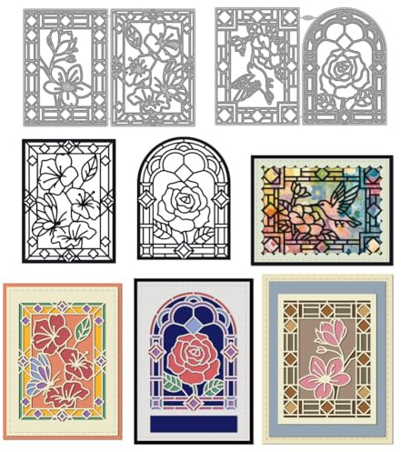 MAYJOYDIY Flower Oriental Borders Metal Cutting Dies Geometric Frame Bird Carbon Steel Stencils Arched Window Frame Embossing Template Dies for DIY Paper Craft Card Making Scrapbooking Album Decor