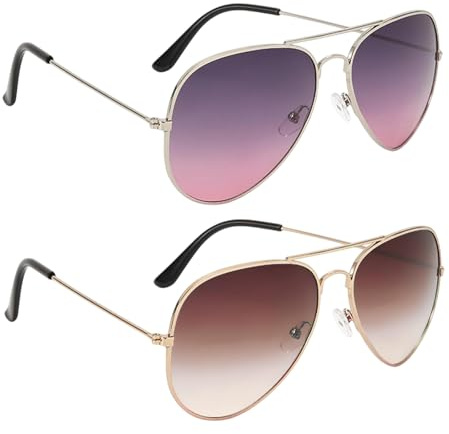 Rndqw 2PCS Sunglasses Women for Aviator, Stylish Classic Gold Frame & White Frame Sunglasses with Dual-Colour Lenses, Pilot Style for Driving, Outdoor Activities