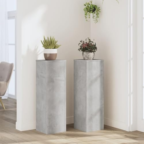 QUAHEAS Lot de 2 supports pour plantes - Gris béton - 25 x 25 x 80 cm - En bois avec plaque supérieure stable - Design minimaliste - Idéal comme escalier à fleurs, colonne de plantes, piédestal pour