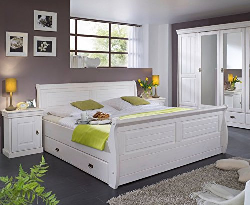 Roman Massivholzbett Kiefer Weiss