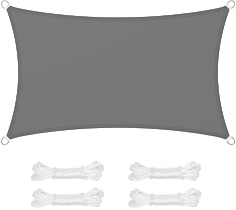SONGMICS Sonnensegel 3 x 5 m, wasserfest mit einer Wassersäule von 665 mm, Sonnenschutz aus reißfestem Polyester, UV-Schutz 93%, Terrasse, Garten, Balkon, rechteckig, 2 m Seile, rauchgrau GSH35GY