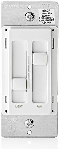 Leviton SureSlide Ceiling Fan Control and Dimmer Switch for LED, Halogen and Incandescent Bulbs, 66DF-10W, White