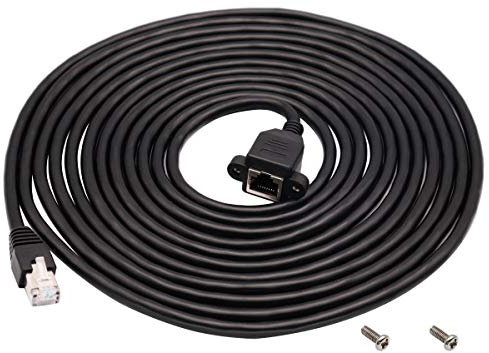 AAOTOKK RJ45 Network Extension Cable Female to Male Cat6 Shielded Ethernet Network Connector Screw Panel Mount Extension Cable for Router, Modem (5M/16ft)