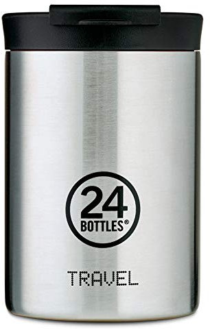 24BOTTLES Travel Tumbler - Trinkflasche 350ml, Thermos Kaffee Tee Getränke, Thermosflasche 6hHot/24hCold, Wasserflasche 100% Versiegeltem Deckel, Umweltfreundliche Trinkflasche Edelstahl Brushed Steel