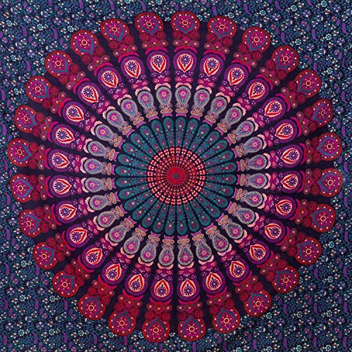 MOMOMUS Arazzo da Parete Mandala - Arte Murale Etnico 100% Cotone - Ideale come Arazzo Mandala da Parete e Telo Indiano per Sala Yoga - Lilla, 210x230 cm