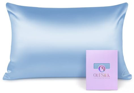 OLESILK Seide Kissenbezug Kissenhülle Haar- und Hautpflege mit Reißverschluss 16 Momme 1 Stück Hellblau 40x80cm