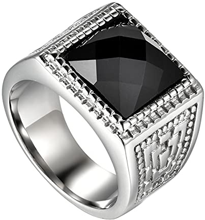 Flongo herrring, män bandring sigillring tumring silver ton bröllop förlovning förlovning vintage biker män tillbehör, Glas rostfritt stål