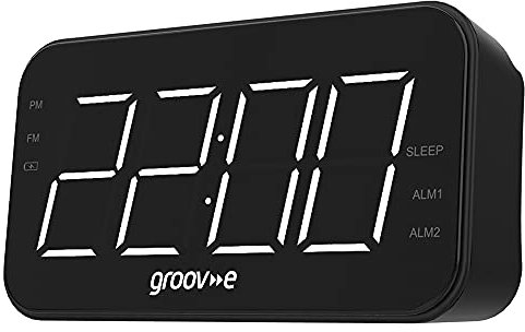groov e Curve Radio - Rechargeable Digital FM Radio Alarm Clock with LCD Display, Dual Alarm Setting, & Dimmer Function - Battery or USB-C Powered - Portable - 20 Preset Stations