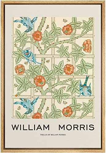 IDEA4WALL Framed Canvas Print Wall Art Garden Flower Trellis by William Morris Historic Cultural Illustrations Fine Art Traditional Colorful for Living Room, Bedroom, Office - 24x36 Natural