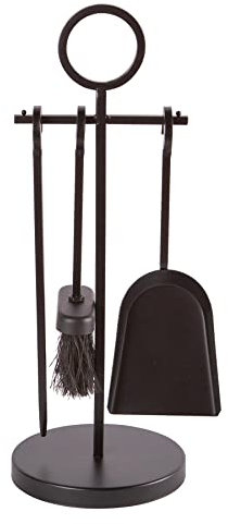 Hammer & Tongs Midhurst 4 Piece Fireside Companion Set - Black Iron Fireplace Tool Set with Brush, Poker, Shovel and Stand - Durable Compact Hearth Accessories for Log Burners