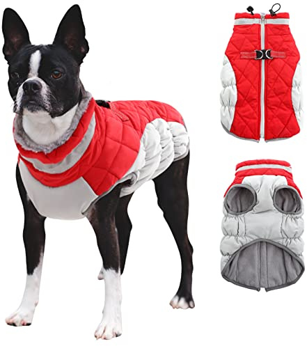 CITÉTOILE Abrigo de Invierno para Perros, Chaqueta Impermeable con Tirantes, Revestimiento de Lana, Ropa para Pequeños y Medianos, Rojo, XS