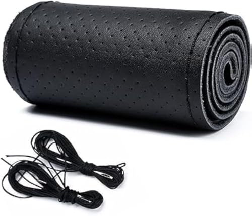 Coprivolante auto universale in pelle bovina da cucire, rivestimento protettivo per volante 37-38 cm con ago e filo, elegante e traspirante.