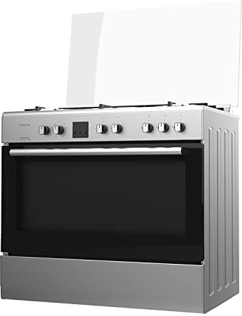 Taurus CIGE5FIXMF - Cocina mixta independiente, acero inox, cocción gas/horno elect, gas butano/gas natural, 5 quemadores, horno 95L, temporizador digital, cristal doble, termostato, 61x90x92.5cm