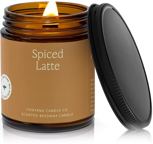 Fontana Candle Co Wood Wick Beeswax Jar Candle, Spiced Latte – Made Safe with Coconut Oil & Pure Essential Oils – 35+ Hrs Clean Burn, Long Lasting and Non-Toxic Candles for Home & Room Decor