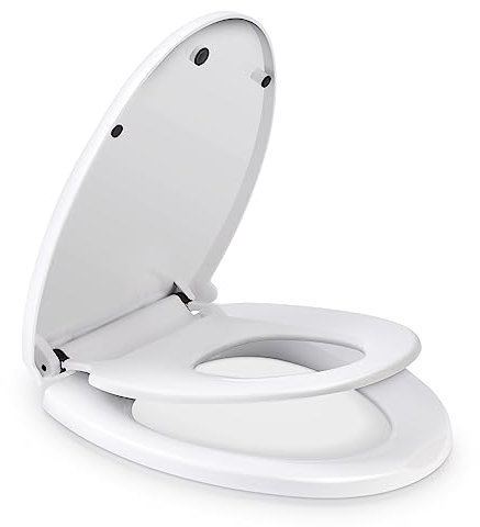 Trintion Family Toilet Seat 2-in-1 Soft Close Toilet Seat with Child Seat Built-in Detachable Magnetic Family Toilet Lid with 360 Degree Adjustable Hinges for Toddlers Adults