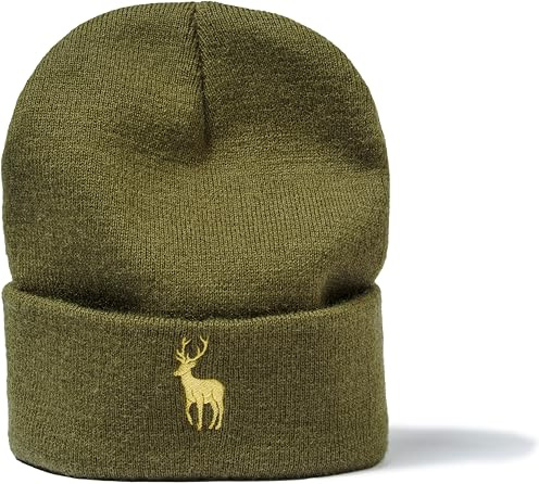 minifan Outdoor Strickmütze: Hirschbock - Mütze für Jäger & Herren, Förster, Wanderer - Wintermütze Beanie Mütze Damen & Herren - Geschenk (Olive)