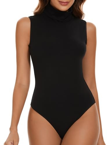 SHAPERIN Dam body ärmlös bodysuits tanga polotröja smal topp bodysuits toppar underbody bodies overall, svart, XXL
