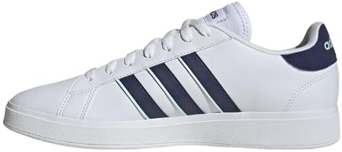 adidas Men's Grand Court Base 2.0 Shoes, Cloud White/Dark Blue/semi Flash Aqua, 4 UK