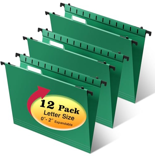 SHUTEX Lot de 12 dossiers suspendus en plastique renforcé, capacité supplémentaire, extension de 5,1 cm, dossier d'armoire de classement, format lettre, fond extensible, pour dossiers en vrac,
