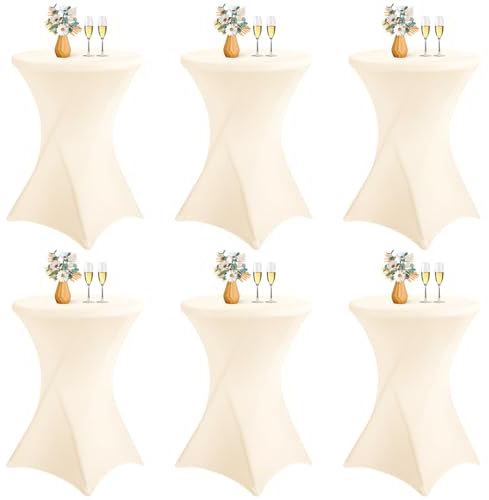 LYAFS 6er-Set Stretch Stehtisch Husse für Bistrotisch Ø 80-85 cm Elegante,Verstärkung im Fußbereich,Stretch-Husse Beige Hussen für Stehtische und Bistrotische (Beige, 80 x 110 cm)