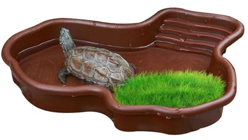 Xijobido Tortoise Water Dish, Reptile Food and Water Dish, Tortoise Bath Dish, Reptile Water Food Bowls with Anti-Slip Ramp, Anti Slip Reptile Pool Bowl with Ramp, Reptile Feeding Box Dish